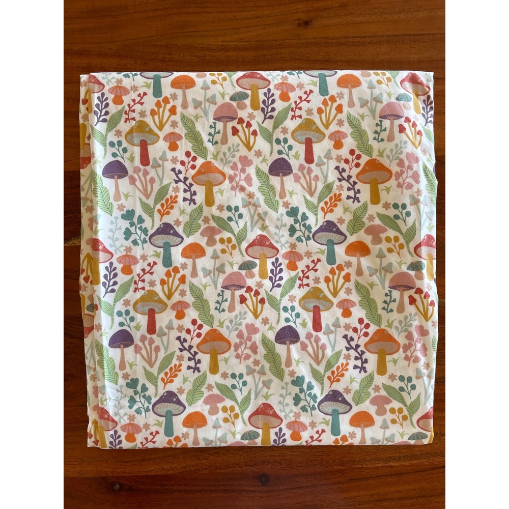 Berkshire Blanket Mushroom Print Queen Flat Sheet Botanical Nature Cottagecore